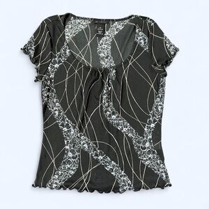 Vintage Y2k Black Sheer Top Rhinestone Accents Medium Fairycore Whimsical Blue